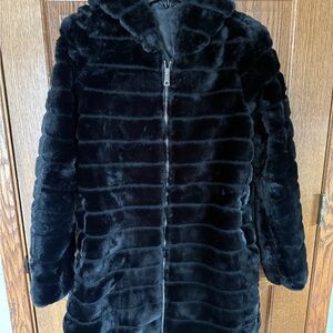 Plush Black Faux Fur Zip-Front Coat